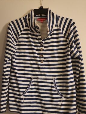 Lilly Pulitzer Navy and White Striped Captain Popover LS Top
